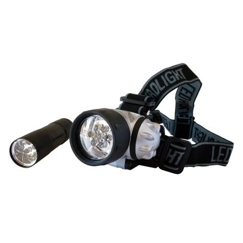 LINTERNA 9 LED PEQUEÑA + LINTERNA CABEZA 7 LED 